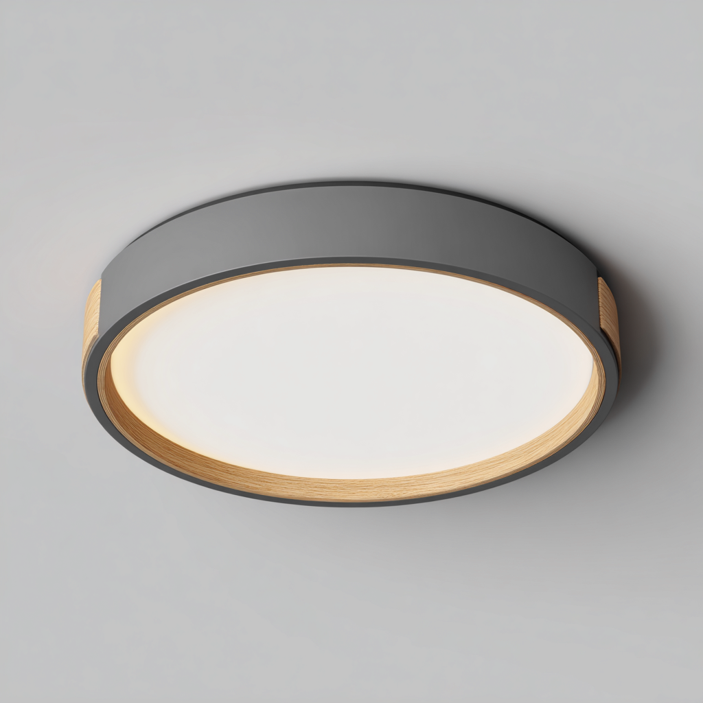 Plafonnier metal-bois 32x32x10 cm - gris-bois-blanc - design moderne-Abodeixe