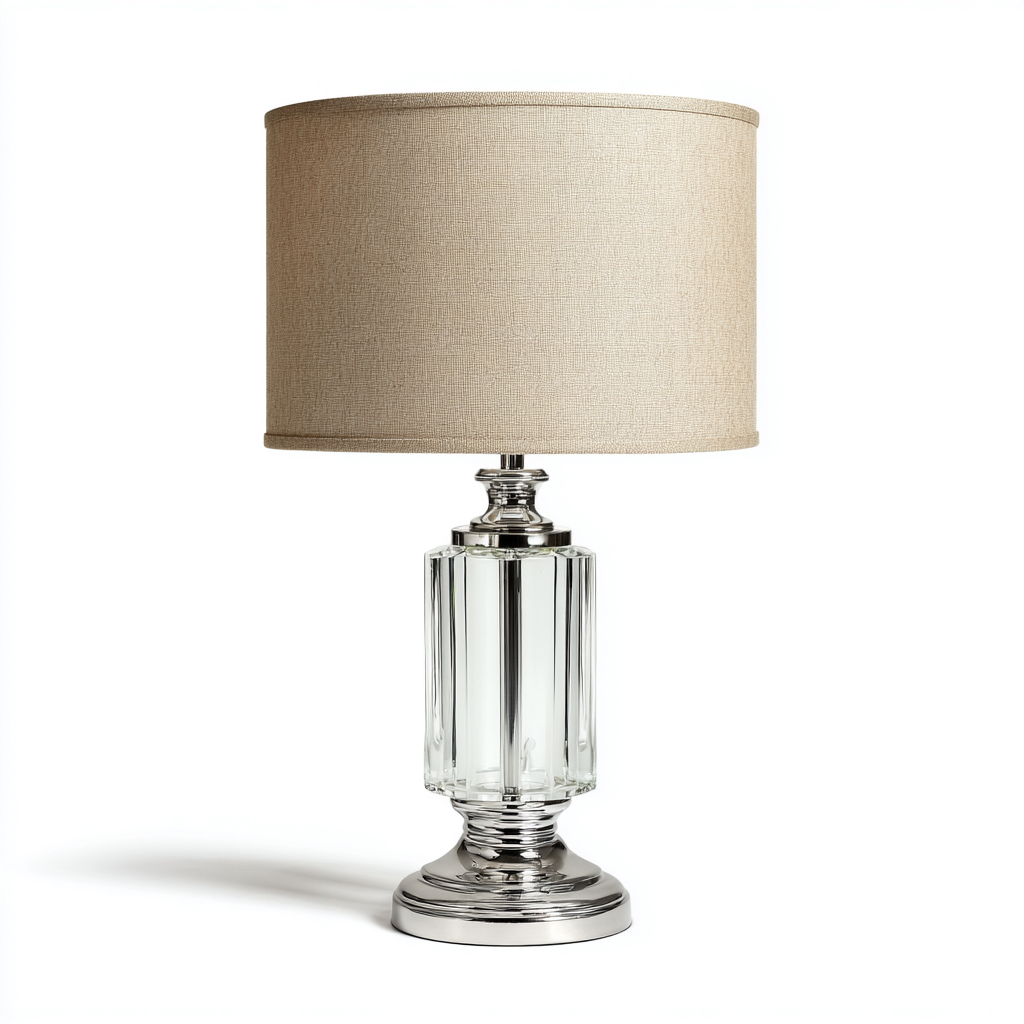 Lampe de table en verre et métal 16x26x58 cm - chrome-beige-transparent - style contemporain-Abodeixe