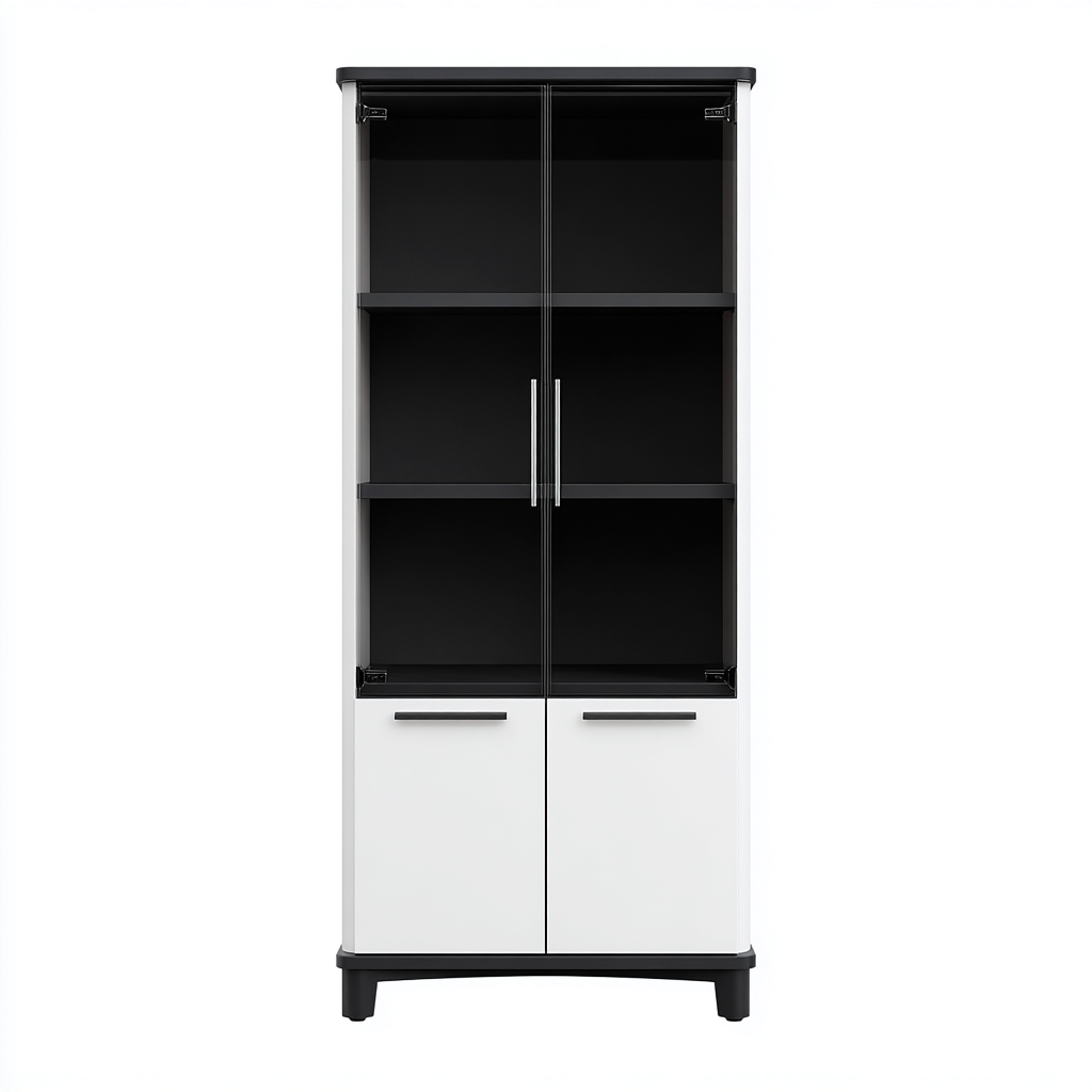 Meuble à chaussures bois et métal 80x35x175 cm - blanc-noir - design moderne-Abodeixe