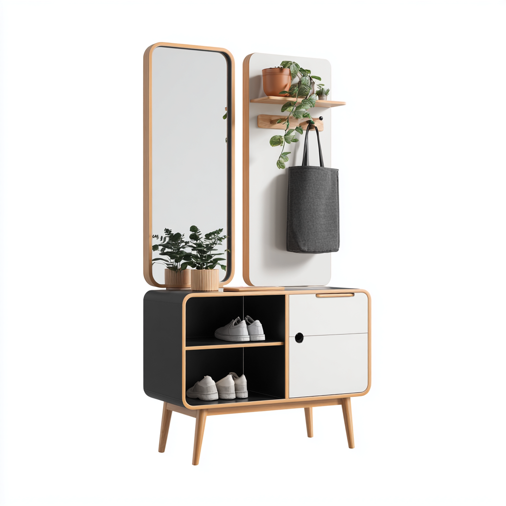 Porte manteau bois et métal 90x35x170 cm - bois naturel-blanc-noir - design moderne-Abodeixe