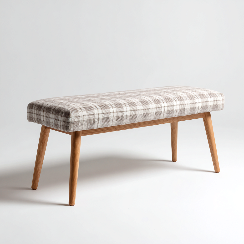 Banc d'entrée tissu 110x40x48 cm - beige à carreaux - design moderne-Abodeixe