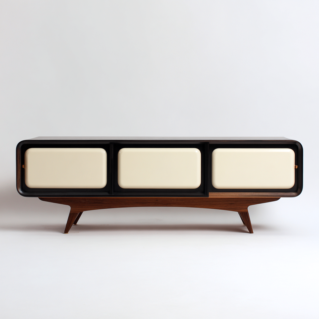 Meuble TV bois 160x42x55 cm - noir-beige - adapté au salon - design rétro-Abodeixe