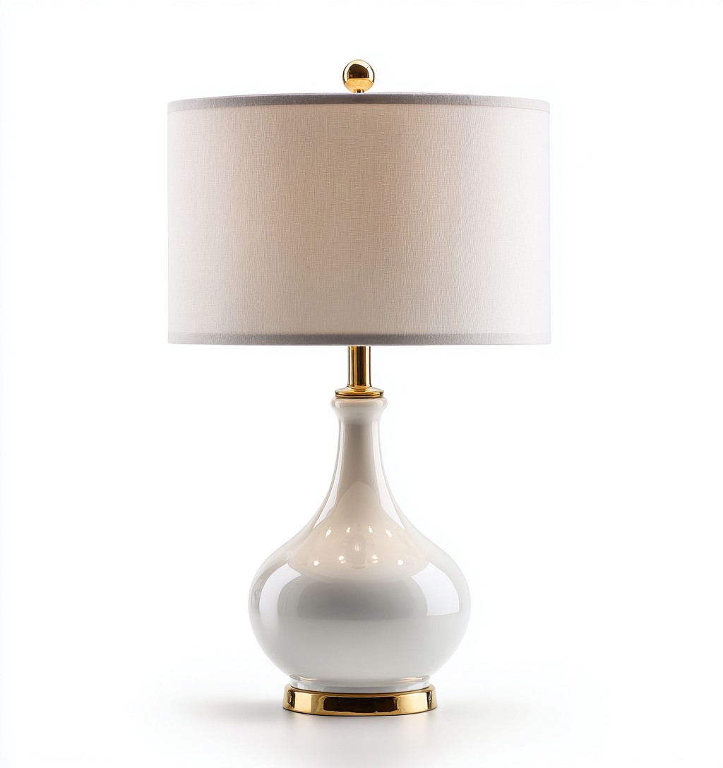 Lampe de table céramique-tissu 30x30x55 cm - blanc-or - design classique-Abodeixe