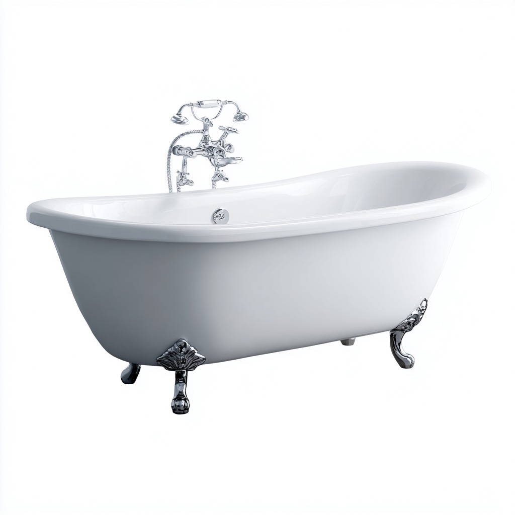 Baignoire sur pieds 168x72x75 cm - blanc-argent - style rétro-Abodeixe