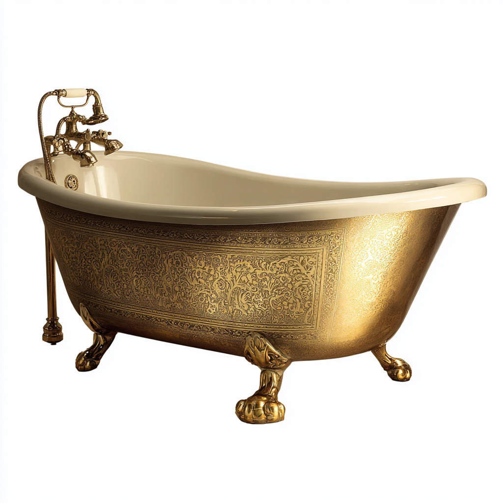 Baignoire sur pieds 158x70x76 cm - or-crème - style classique-Abodeixe