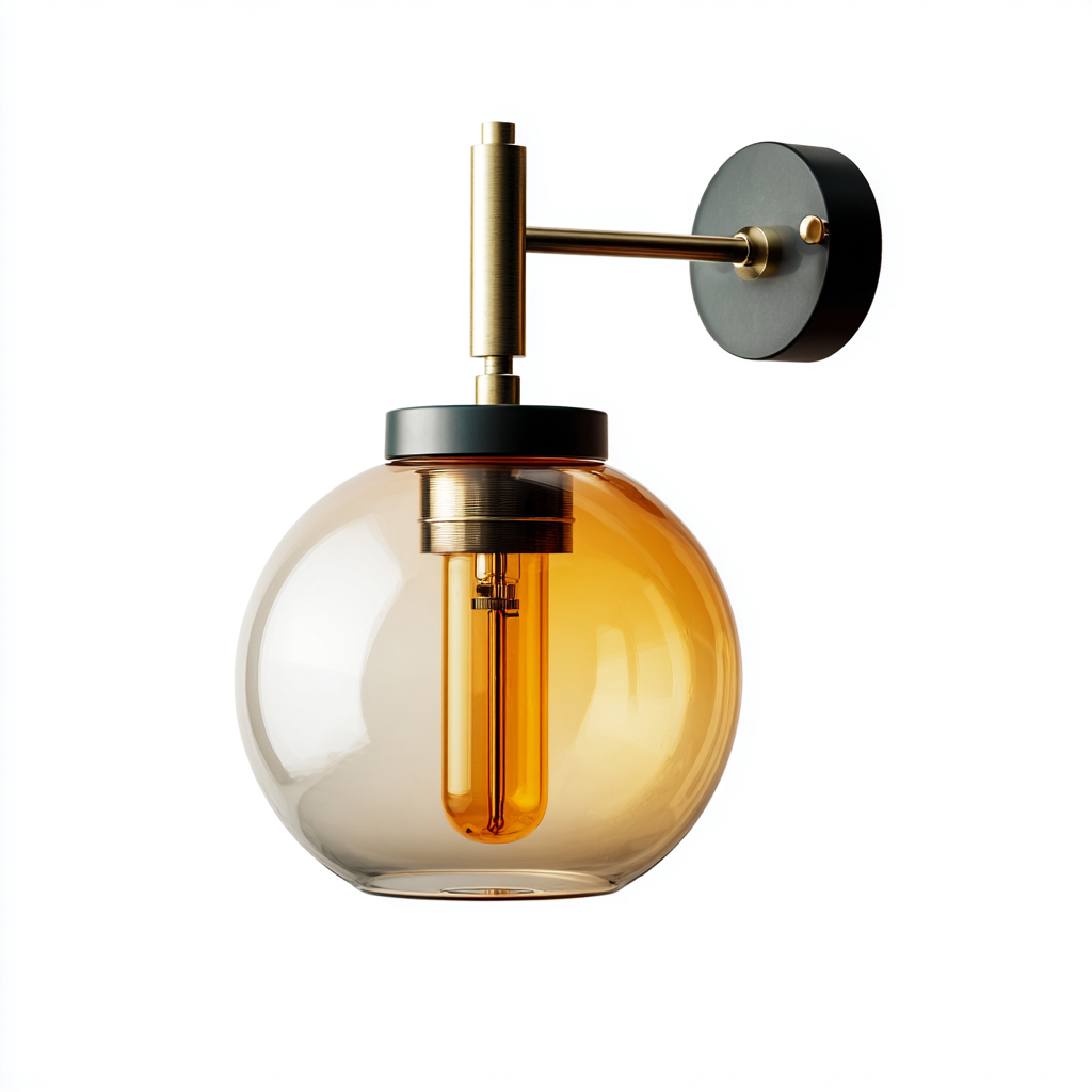 Applique murale métal 20x15x28 cm - doré-verre ambré - design moderne-Abodeixe