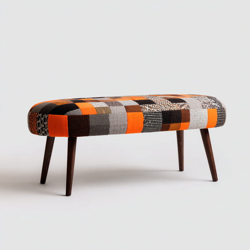 Banc d'entrée tissu 100x35x45 cm orange - design patchwork-Abodeixe