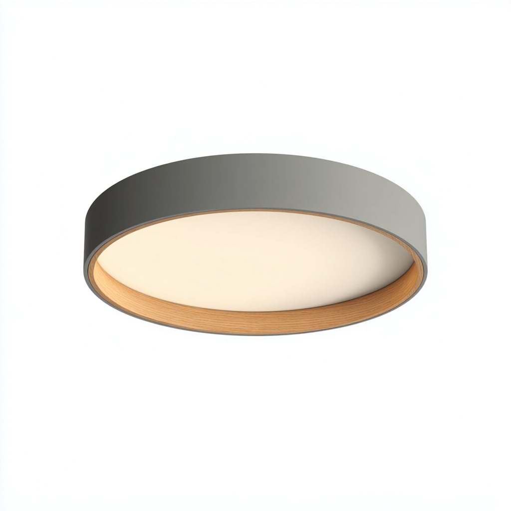 Plafonnier en métal et panneau diffusant 36x36x10 cm - gris-bois-blanc - style contemporain-Abodeixe