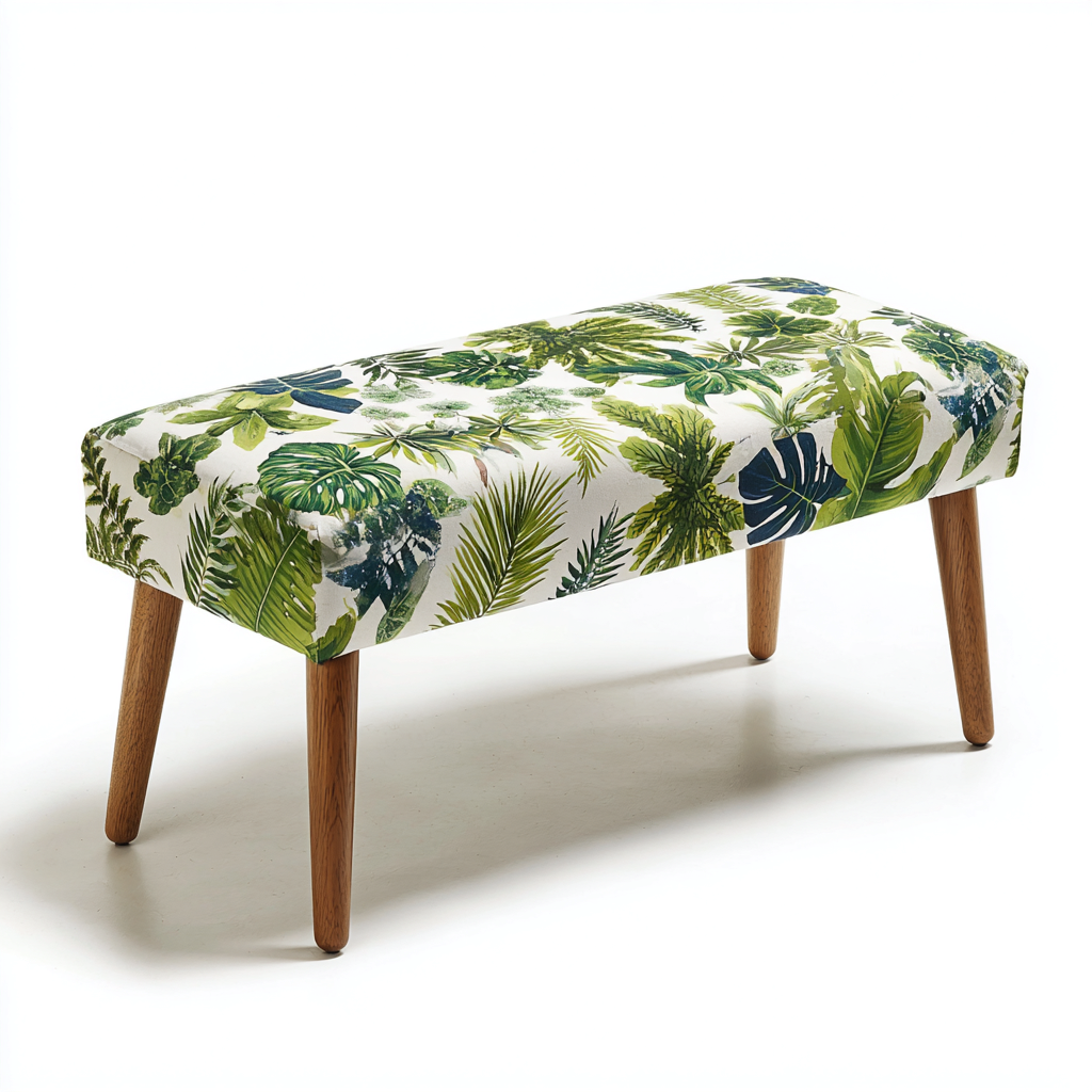 Banc d'entrée rembourré 90x35x47 cm - vert-blanc - design tropical-Abodeixe