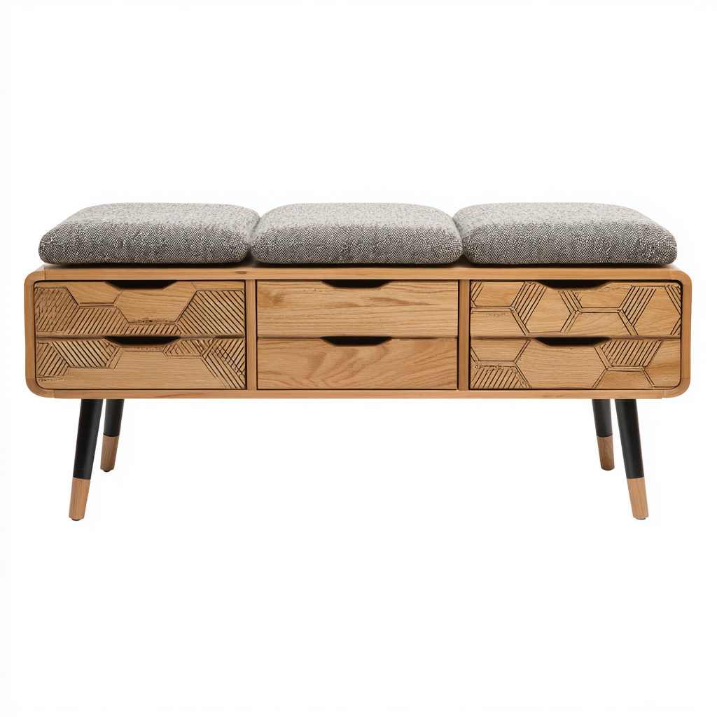 Banc d'entrée bois coussins 100x35x50 cm - bois naturel-gris - design moderne-Abodeixe