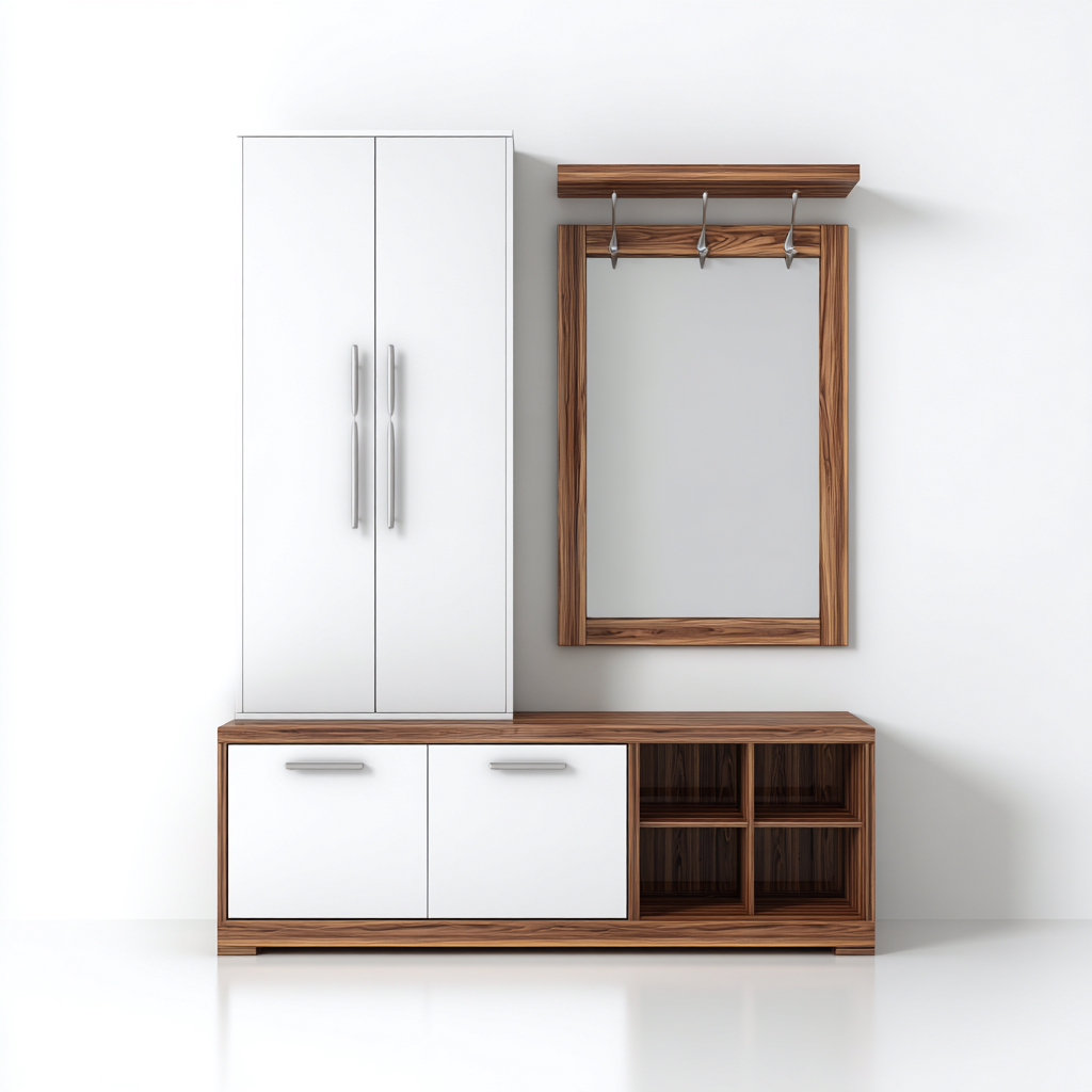 Porte manteau bois 150x40x185 cm - bois naturel-blanc - design moderne-Abodeixe