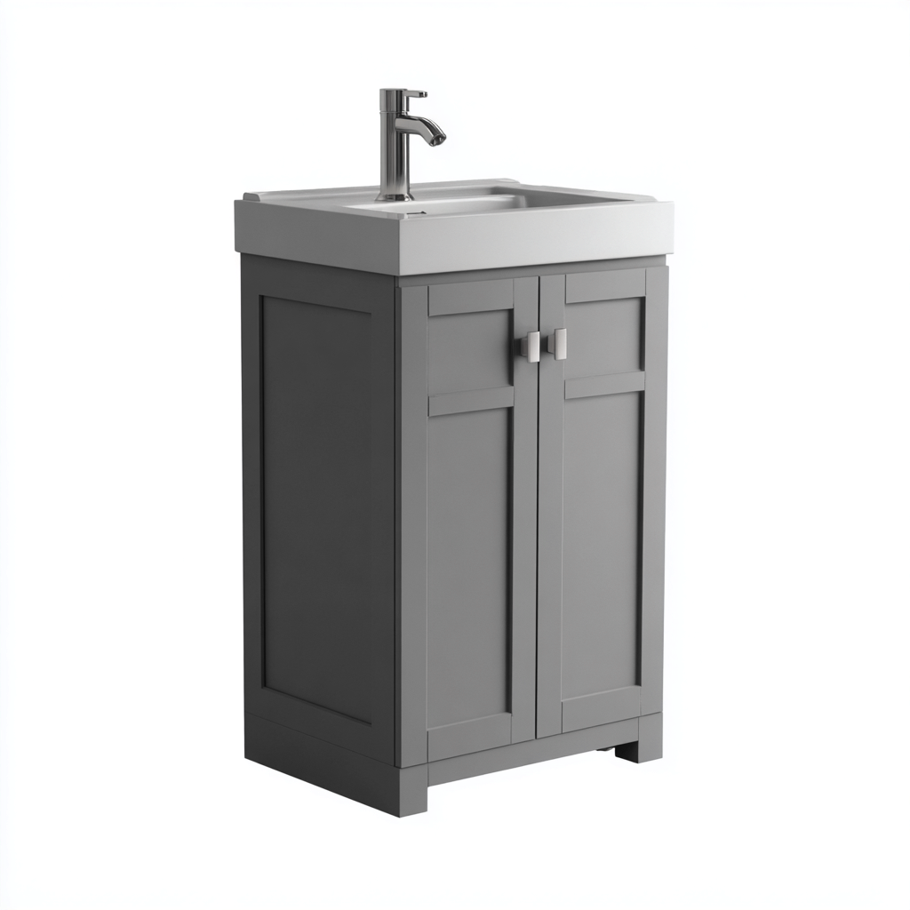 Meuble vasque bois-céramique 50x40x85 cm - gris-blanc - design classique-Abodeixe