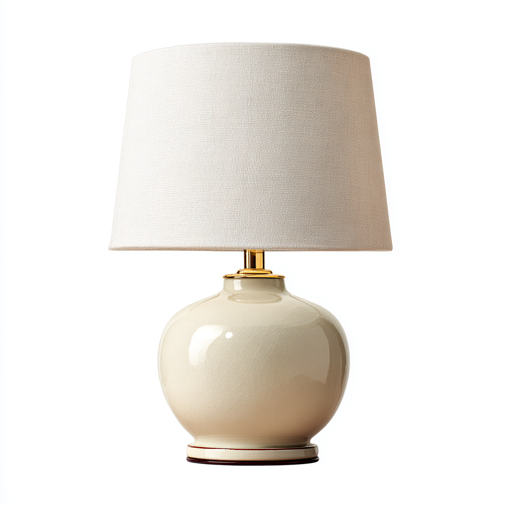 Lampe de table céramique-métal-tissu 27x27x46 cm - beige-or - design élégant-Abodeixe