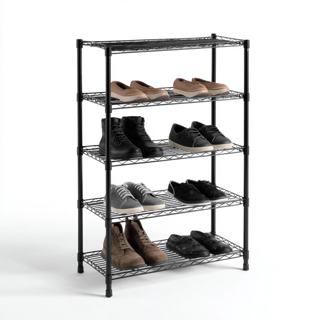 Meuble à chaussures métal 60x30x90 cm noir - structure ouverte-Abodeixe