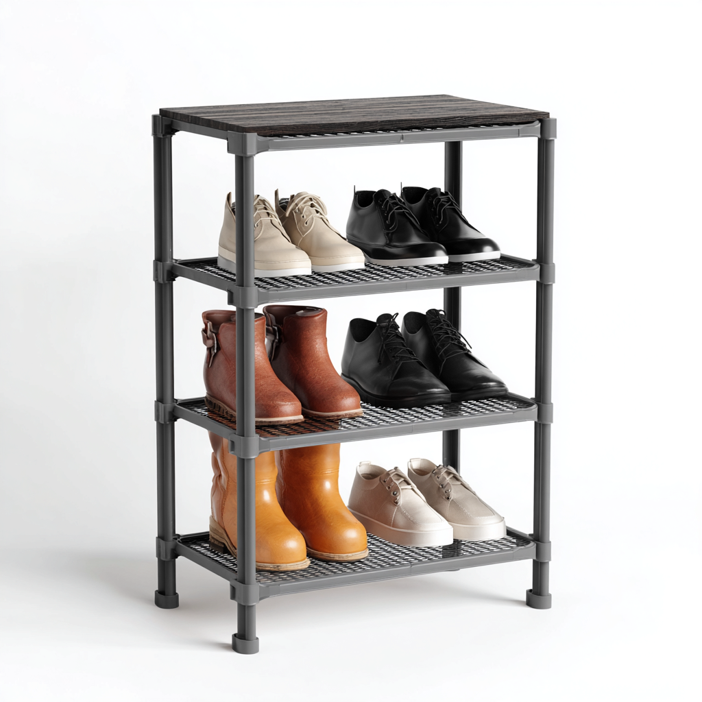 Meuble à chaussures métal 60x30x85 cm gris - étagère ouverte 4 niveaux-Abodeixe