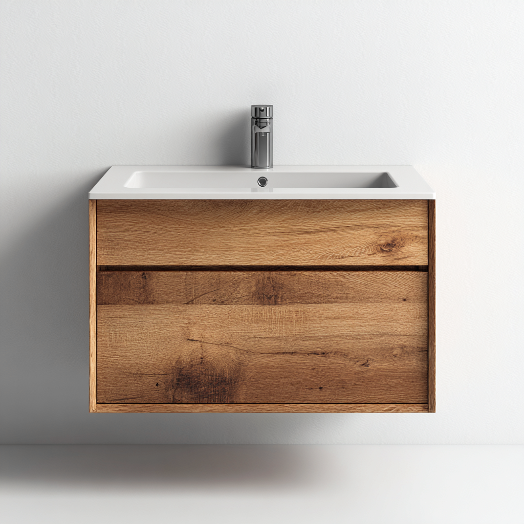 Meuble vasque mural 80x48x55 cm - marron - style naturel-Abodeixe