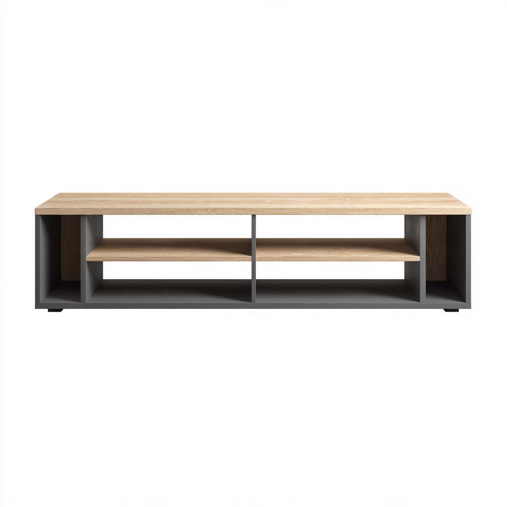 Meuble TV 140x40x45 cm - bois clair-gris - design moderne-Abodeixe