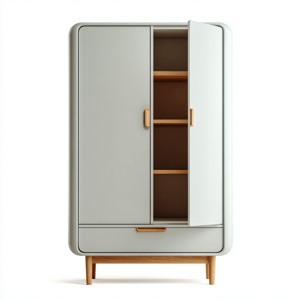 Armoire-bois-90x45x170 cm-gris clair et bois naturel-design moderne-Abodeixe