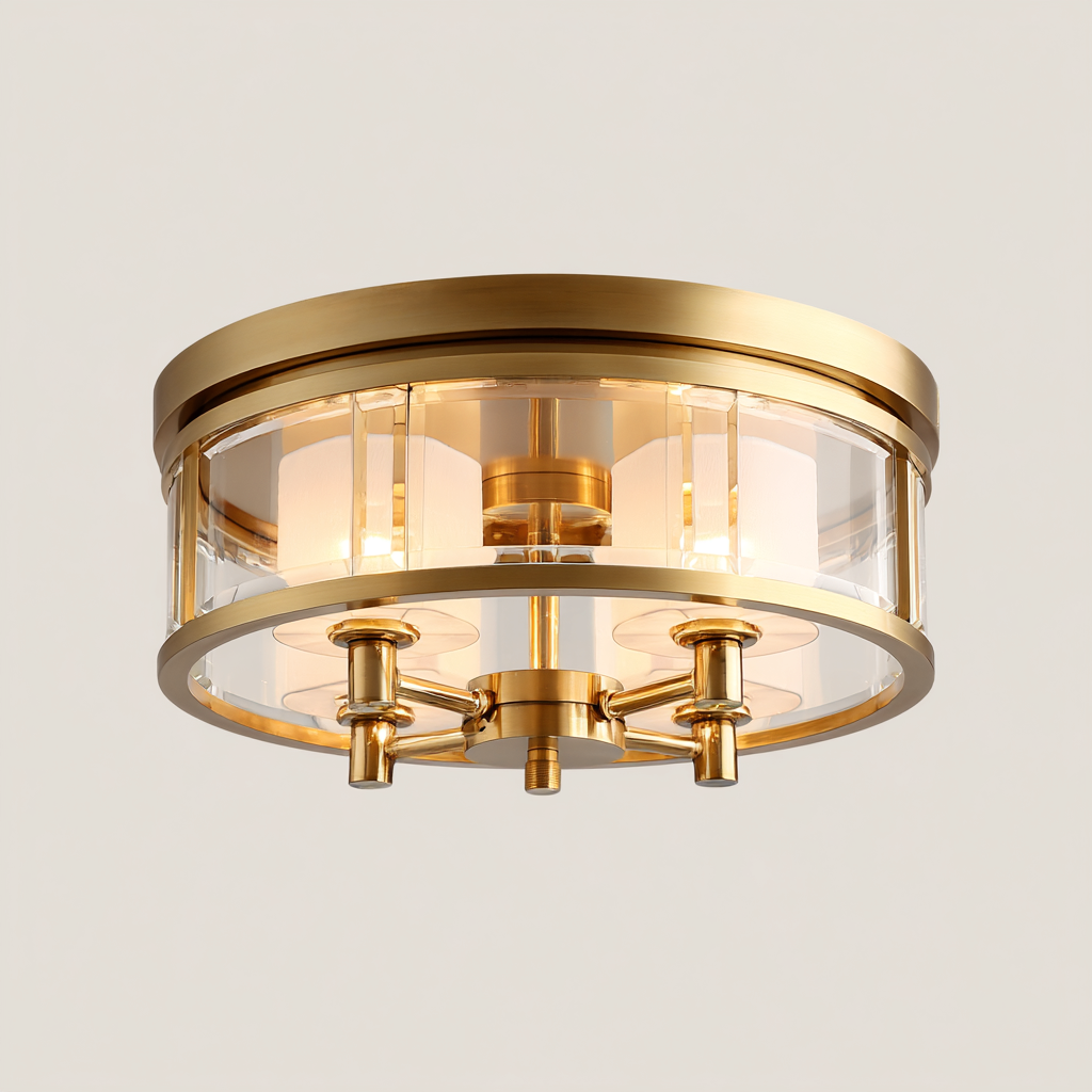 Plafonnier en métal et verre 32x32x18 cm - doré-transparent - style contemporain-Abodeixe