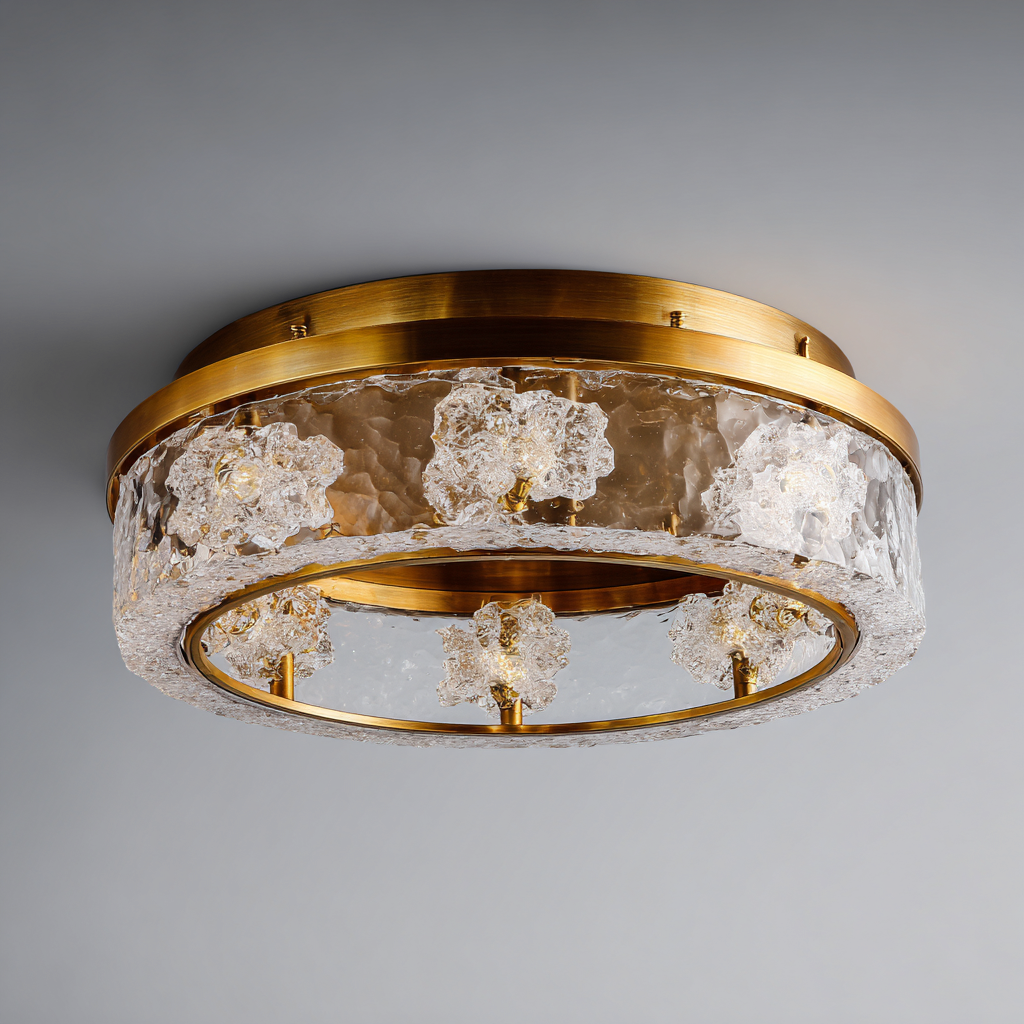 Plafonnier metal-verre 48x48x16 cm - or-translucide - style contemporain-Abodeixe