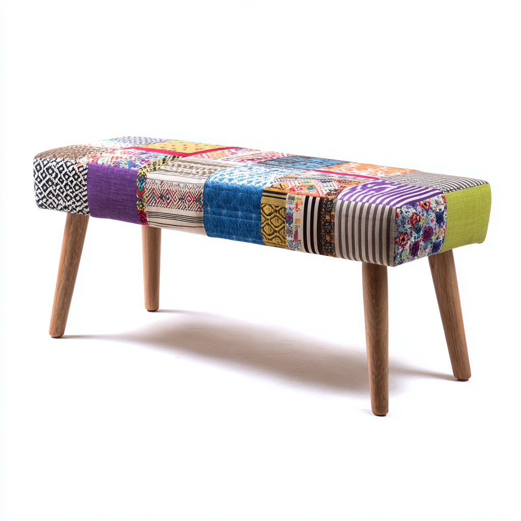 Banc d'entrée rembourré 90x35x47 cm - multicolore - design patchwork-Abodeixe