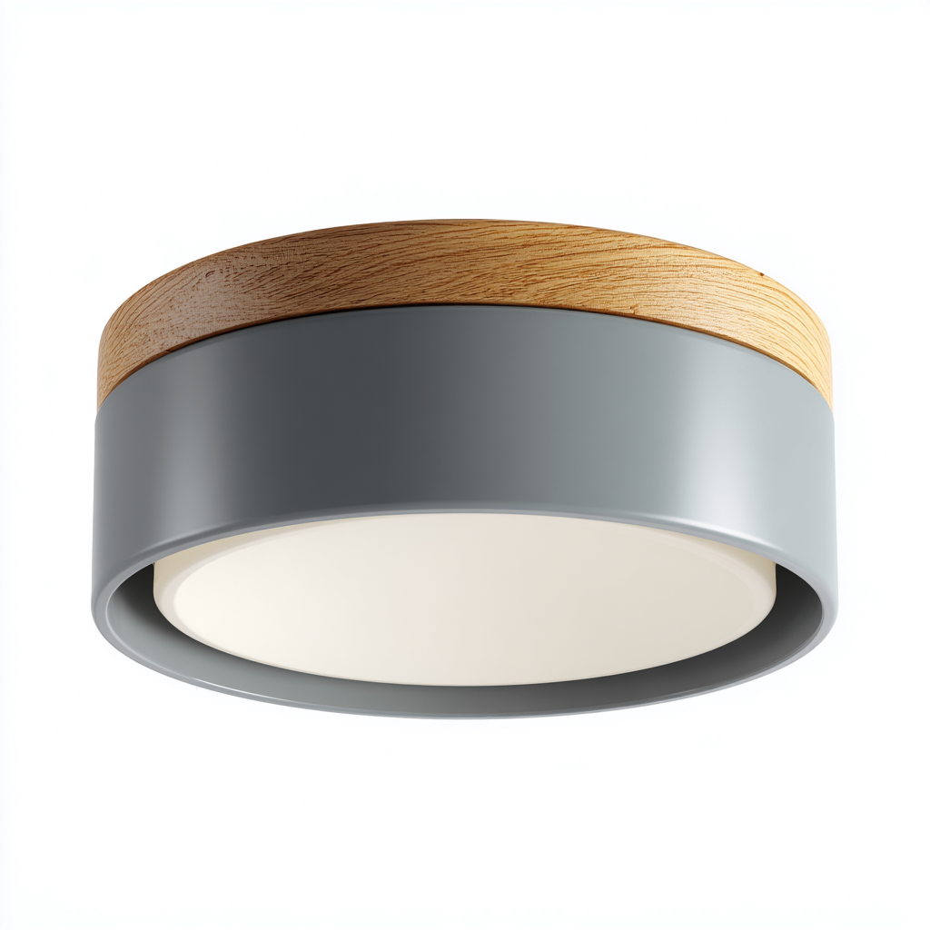 Plafonnier métal-bois 30x30x12 cm - gris-bois naturel - style moderne-Abodeixe