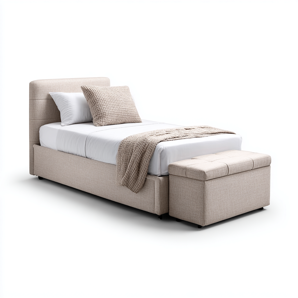 Lit simple tissu 200x100x95 cm - beige - design moderne pour chambre-Abodeixe