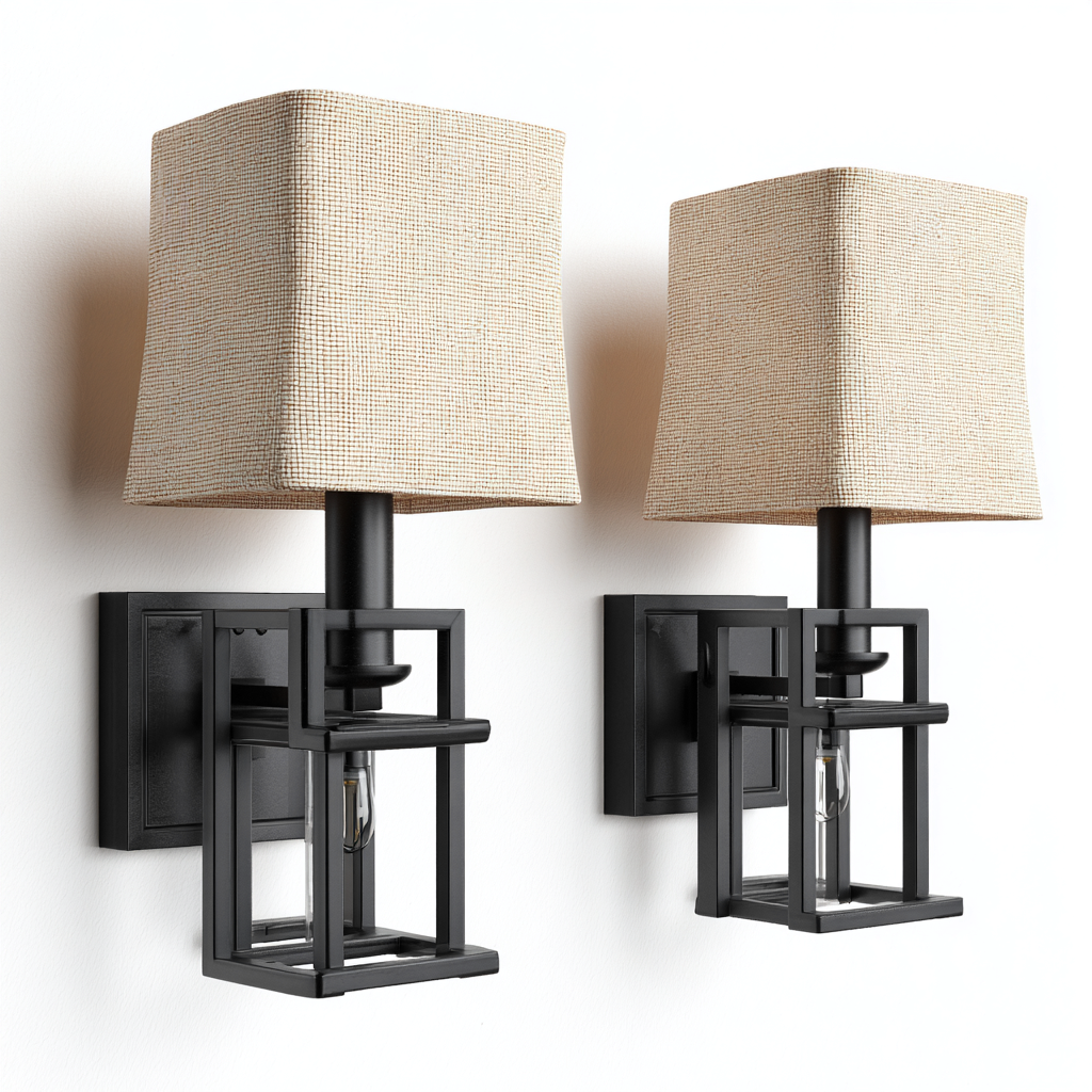 Applique murale métal et tissu 18x14x30 cm - noir-beige - design moderne-Abodeixe