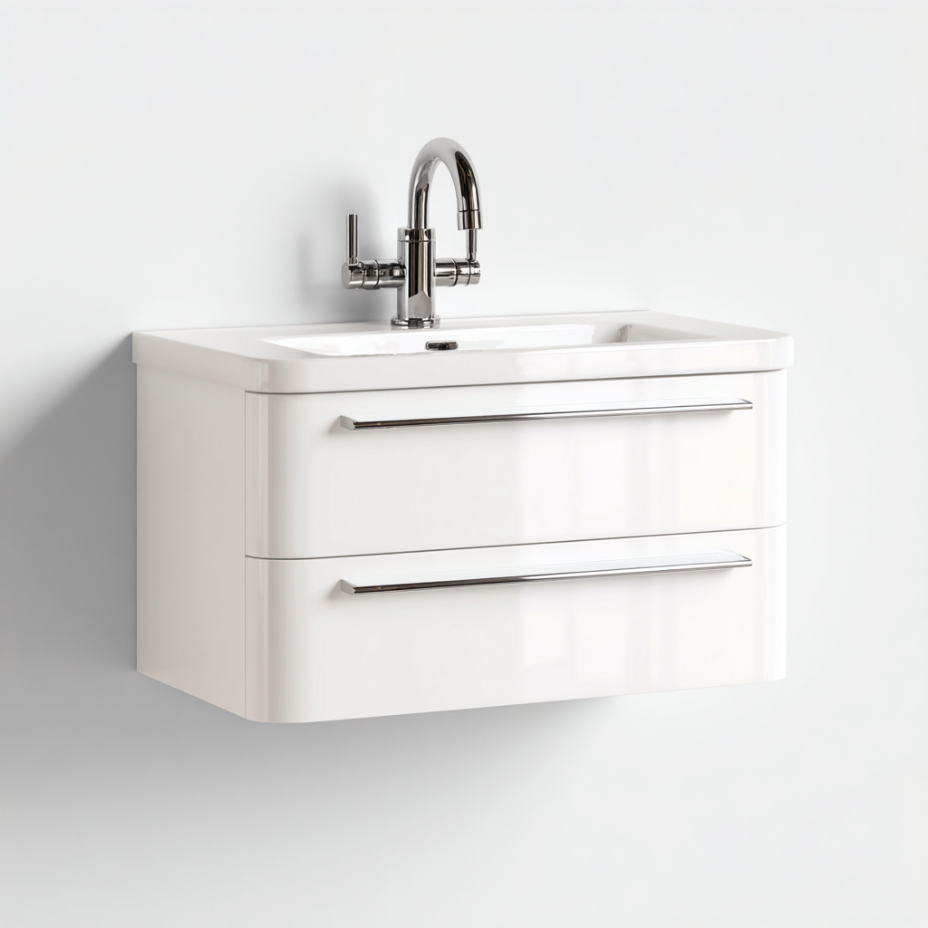 Meuble vasque blanc 80x45x55 cm - finition brillante - style moderne-Abodeixe