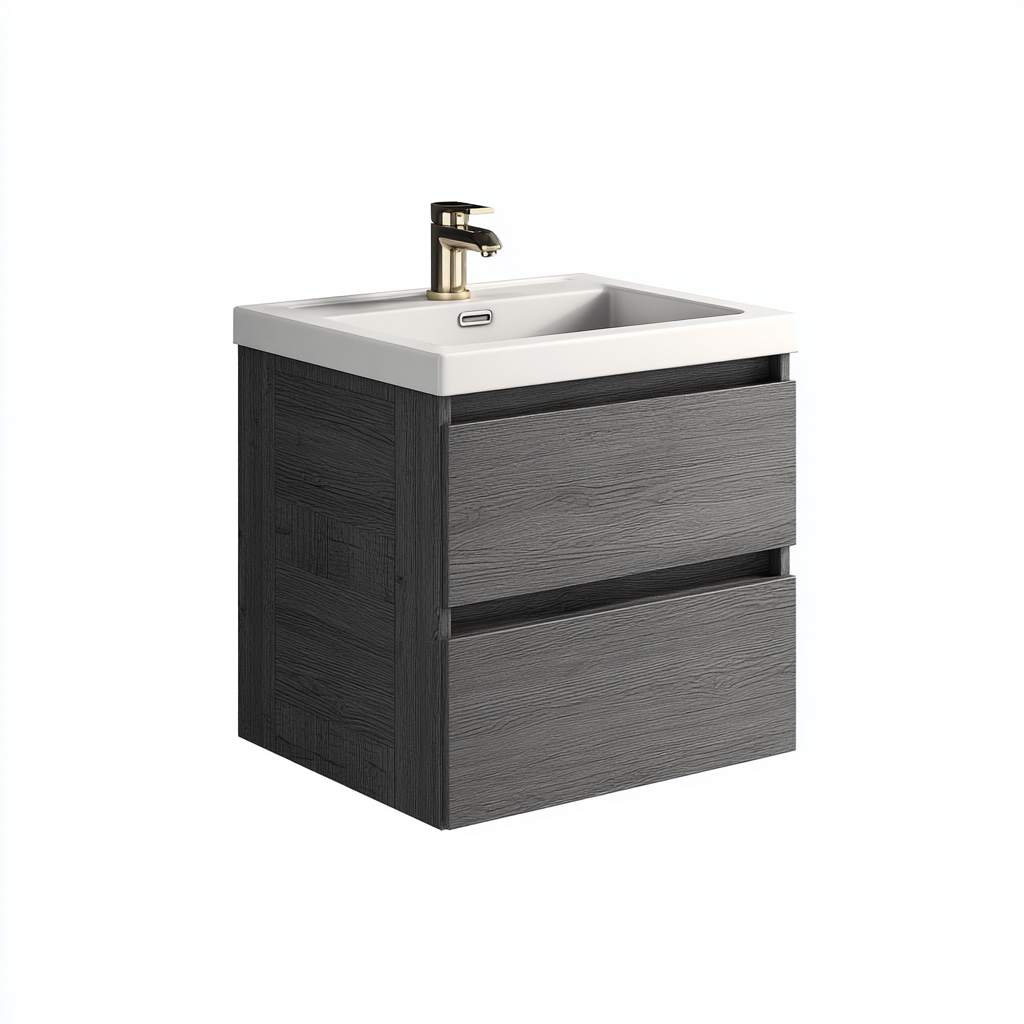 Meuble vasque gris foncé 60x45x80 cm - façade bois moderne - design contemporain-Abodeixe