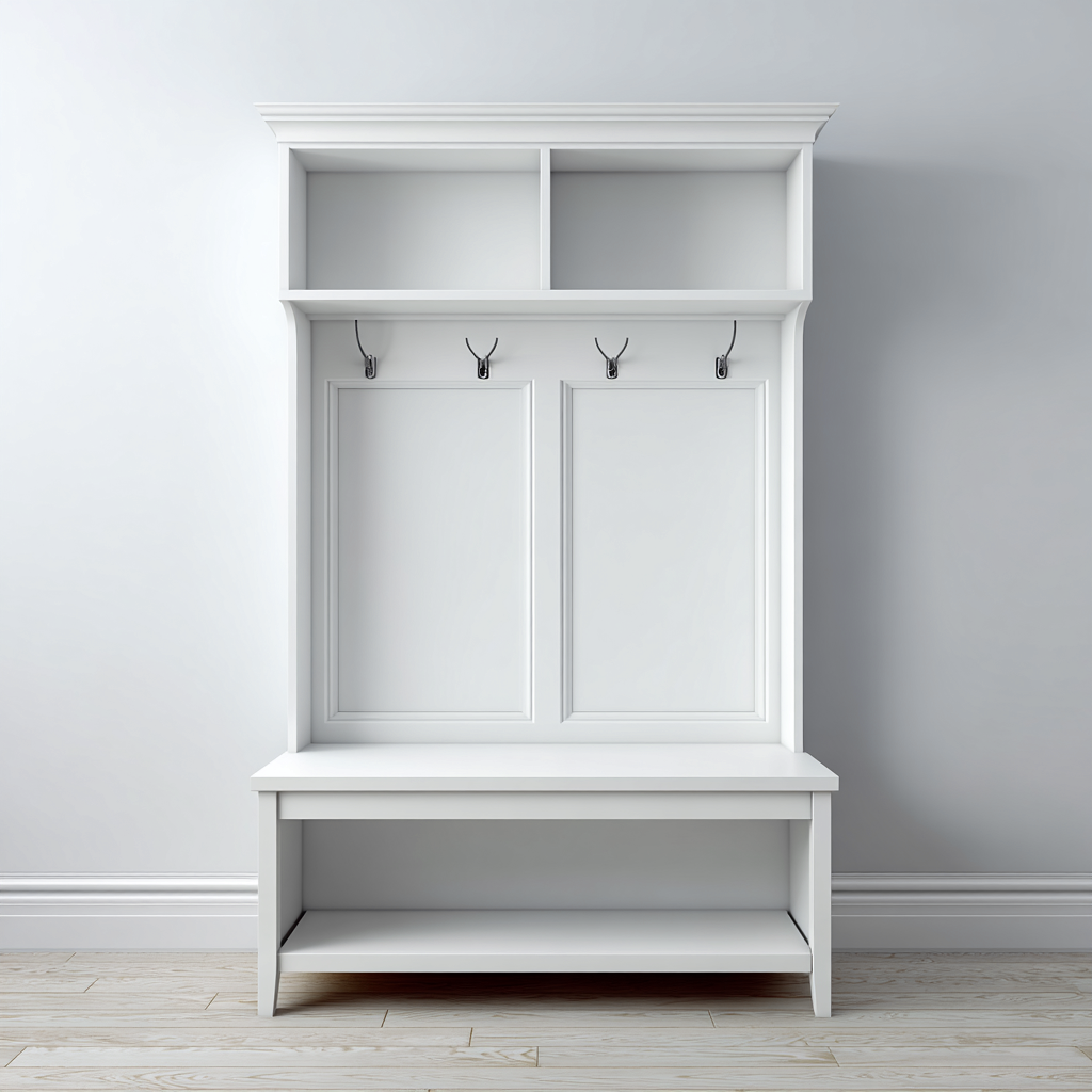 Porte manteau bois 110x40x185 cm - blanc - design classique pour entrée-Abodeixe
