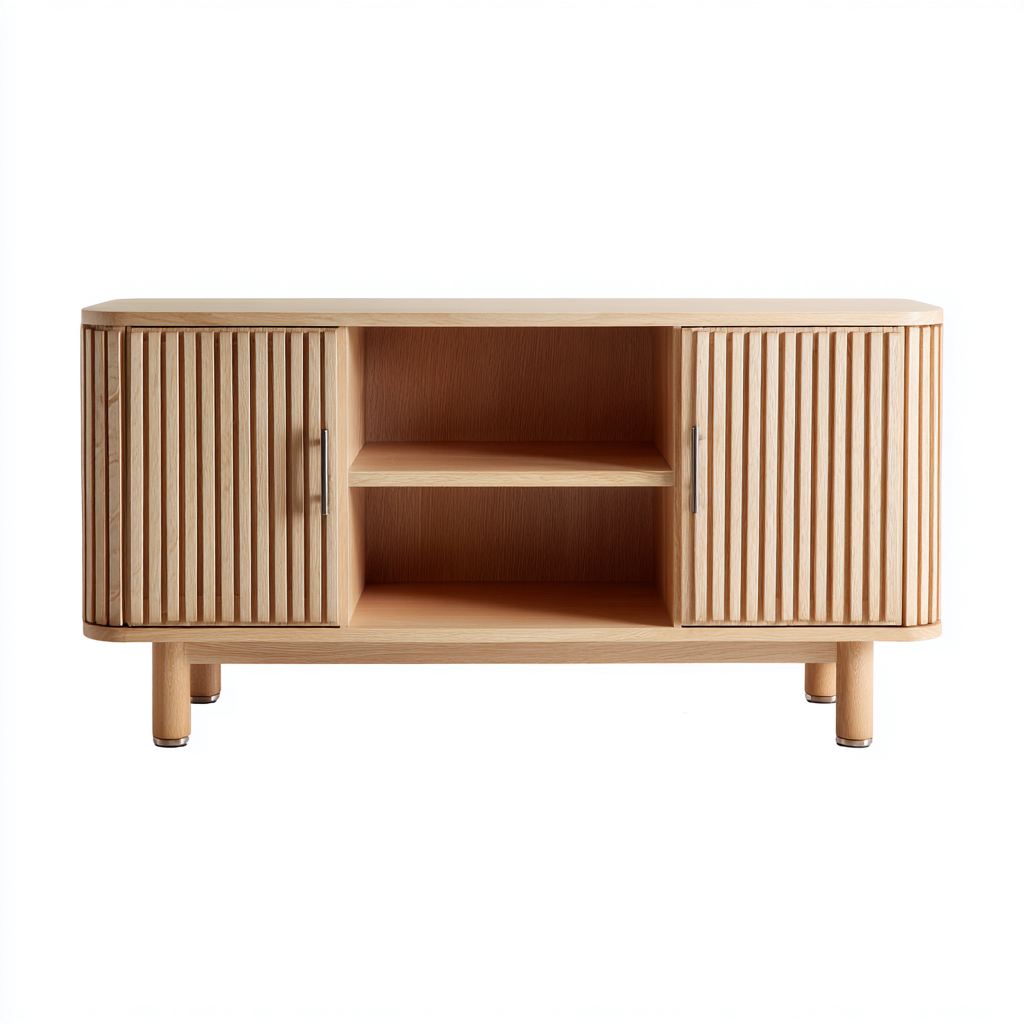 Meuble TV-Bois massif-120x38x58 cm-Bois naturel-Style scandinave-Abodeixe