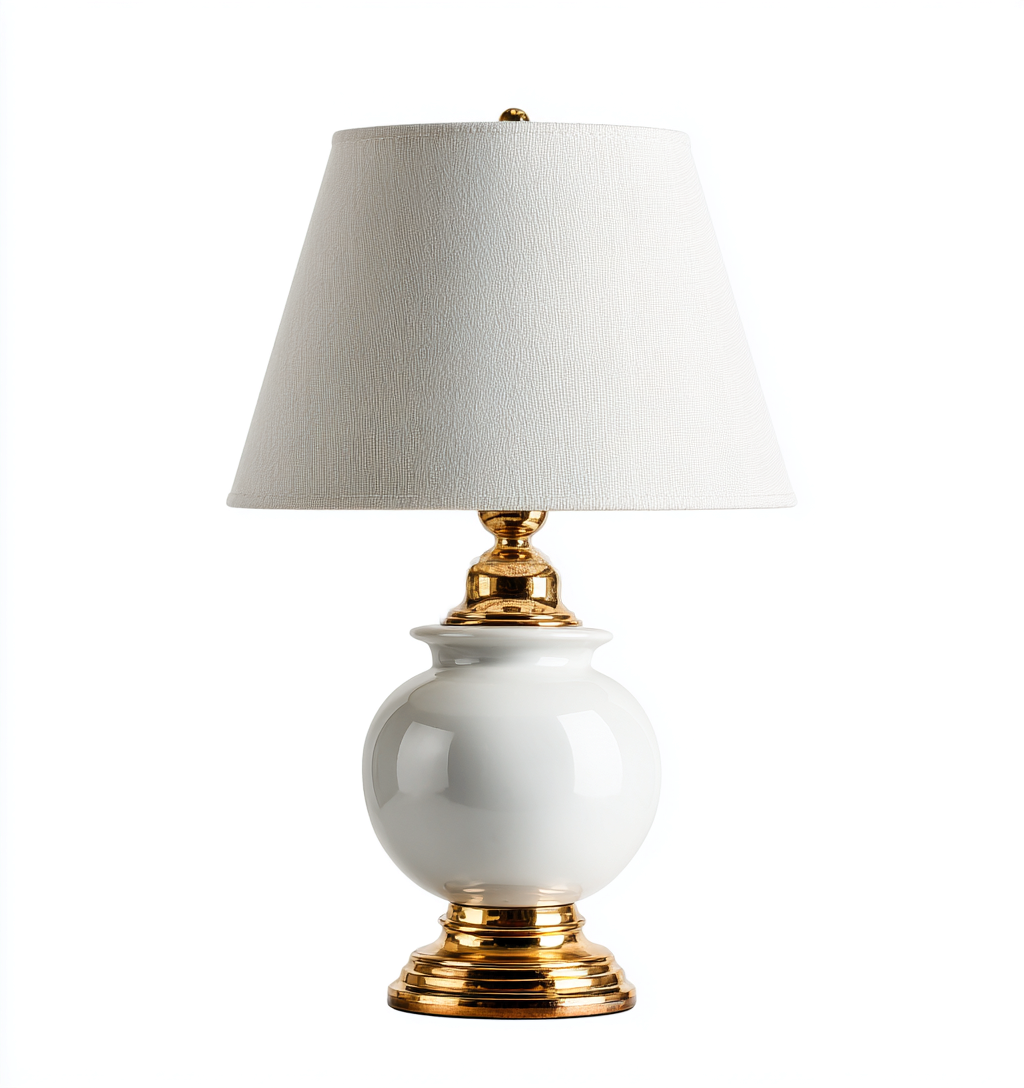 Lampe de table céramique-métal-tissu 26x26x50 cm - blanc-or - design classique-Abodeixe