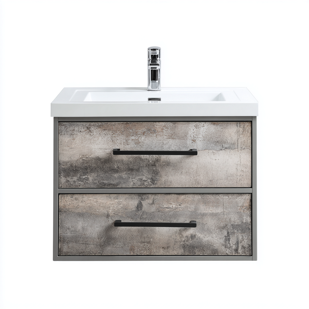 Meuble vasque MDF-résine 80x46x54 cm - gris-blanc - design moderne-Abodeixe