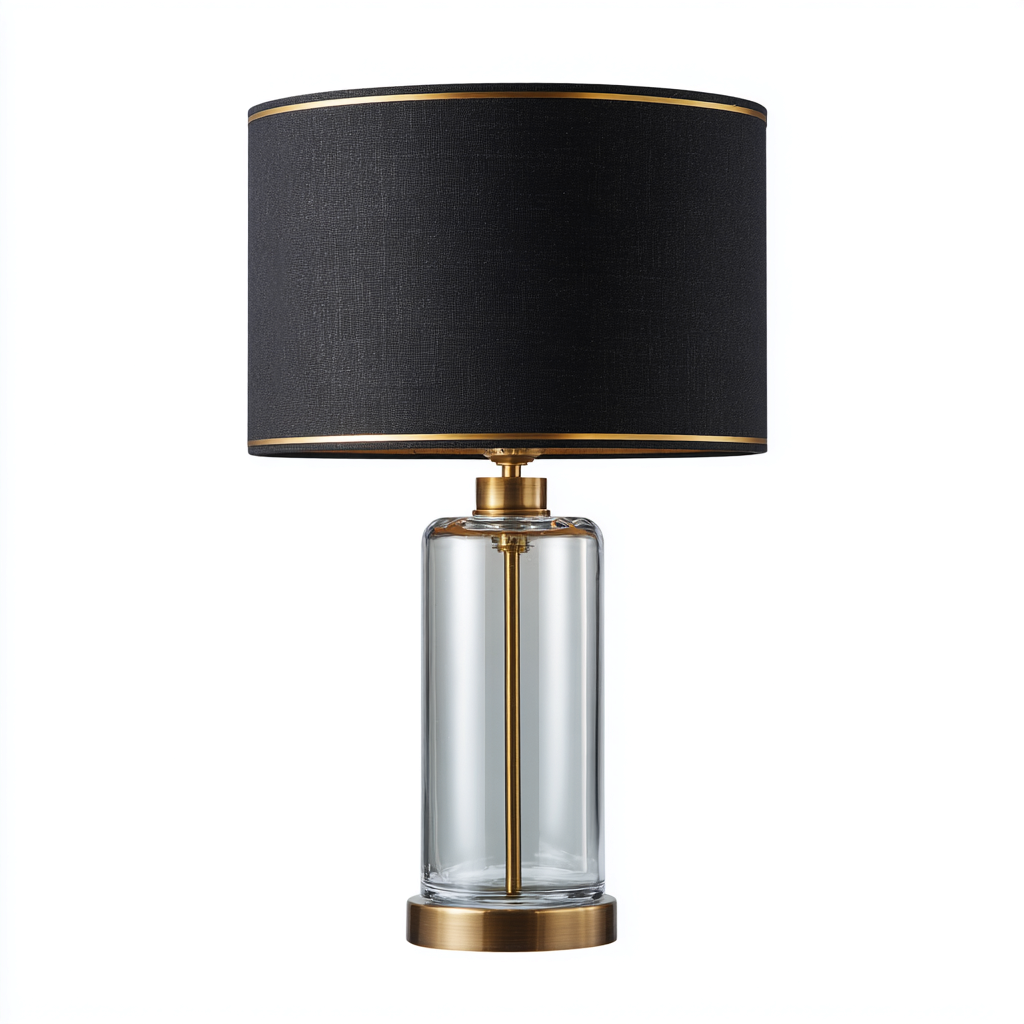 Lampe de table verre-métal 26x26x55 cm - transparent-noir-doré - style moderne-Abodeixe