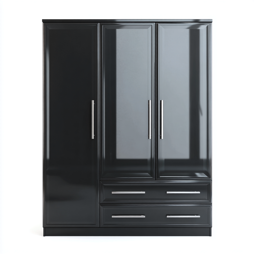 Armoire-bois-150x60x200 cm-noir brillant-style moderne-Abodeixe