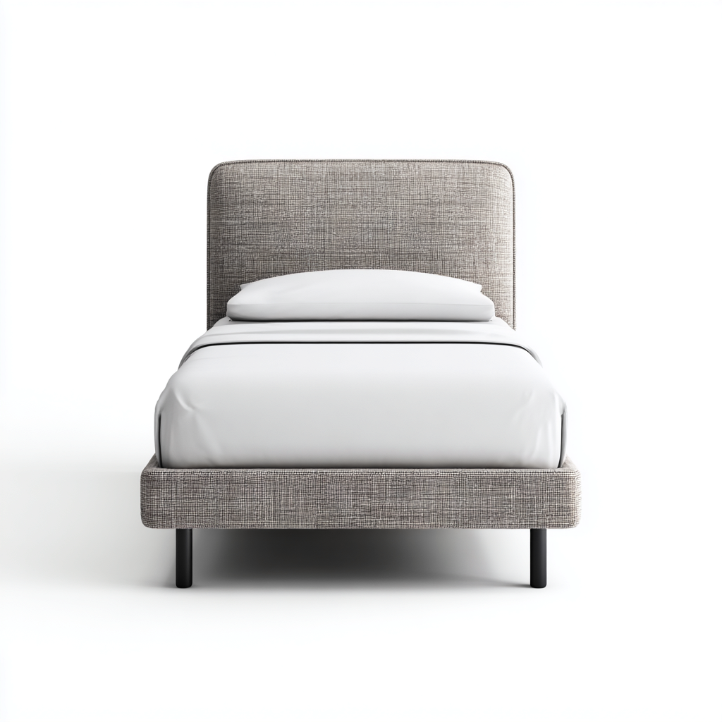 Lit simple revêtement tissu 205x100x95 cm gris clair pour chambre style moderne-Abodeixe