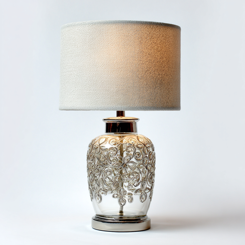 Lampe de table verre metal 30x30x55 cm argent beige pour salon - design classique-Abodeixe