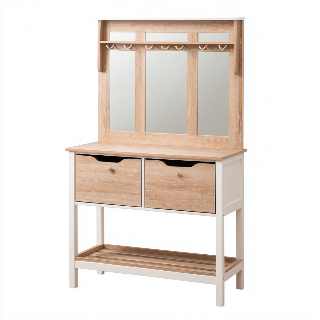 Porte manteau bois-metal 100x40x170 cm - blanc-bois - design moderne-Abodeixe