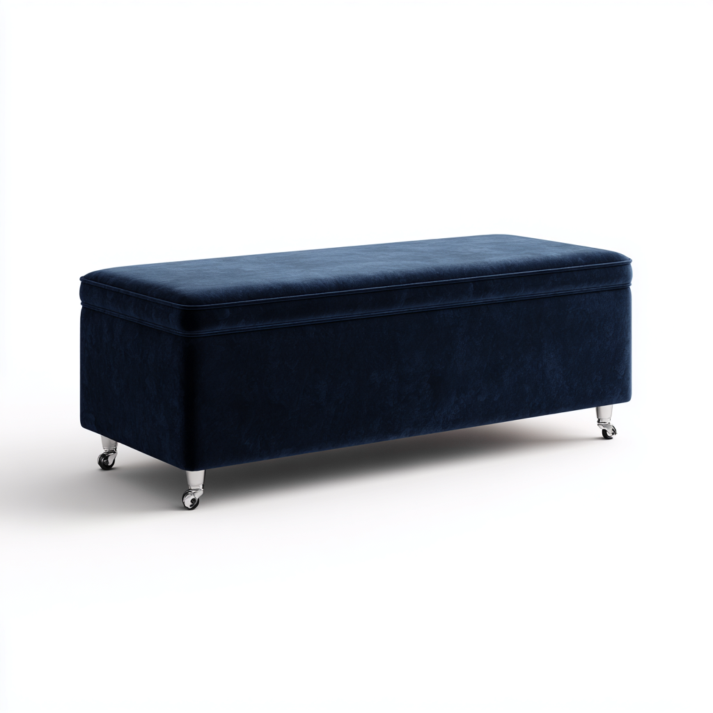 Banc d'entrée velours avec roulettes 120x45x50 cm - bleu marine - design moderne-Abodeixe