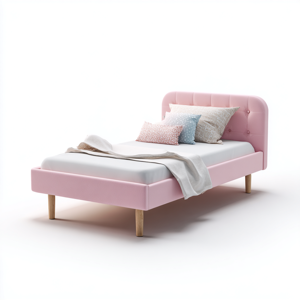 Lit simple revêtement tissu 205x100x95 cm rose pour chambre style moderne-Abodeixe