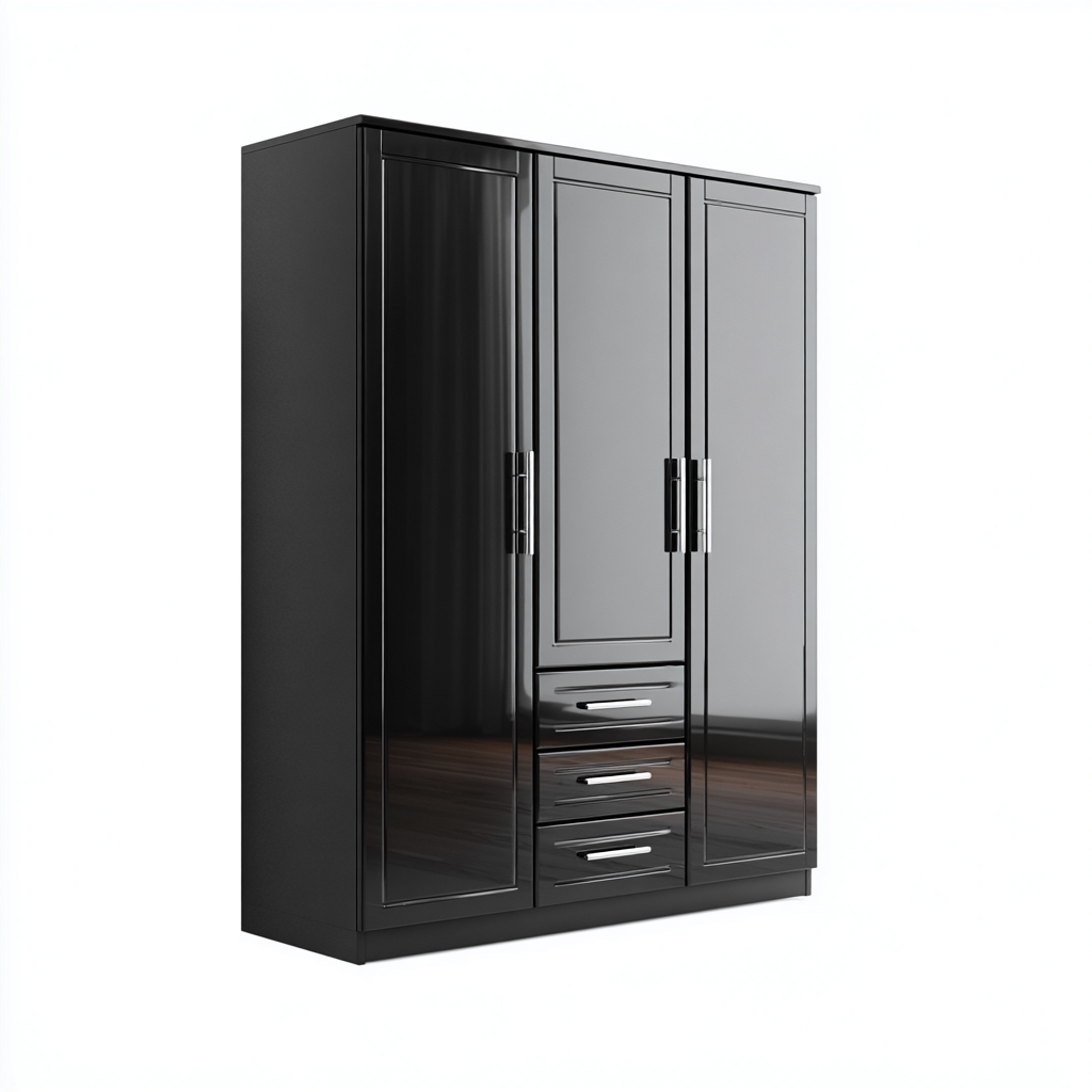 Armoire panneaux bois 150x60x200 cm noir pour chambre style moderne-Abodeixe