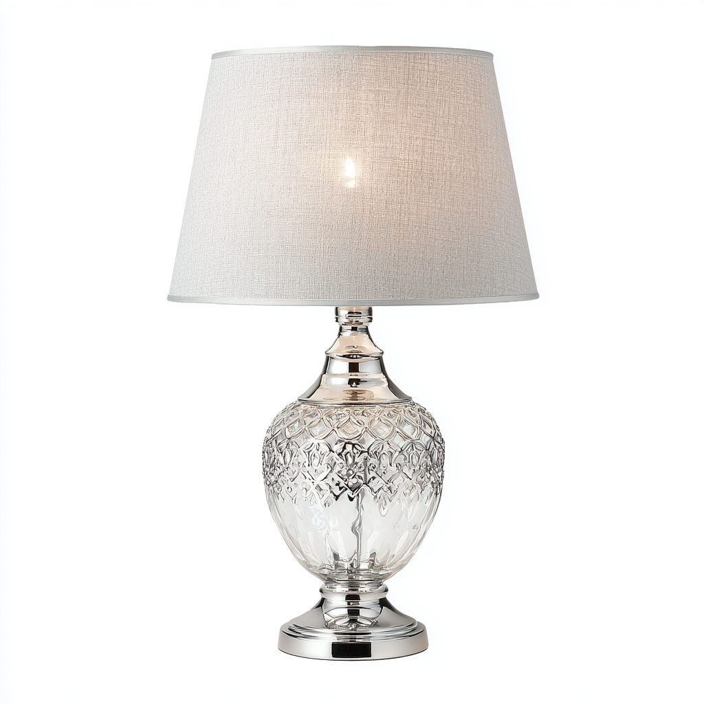 Lampe de table verre-metal 32x32x58 cm - argent-blanc - style contemporain-Abodeixe