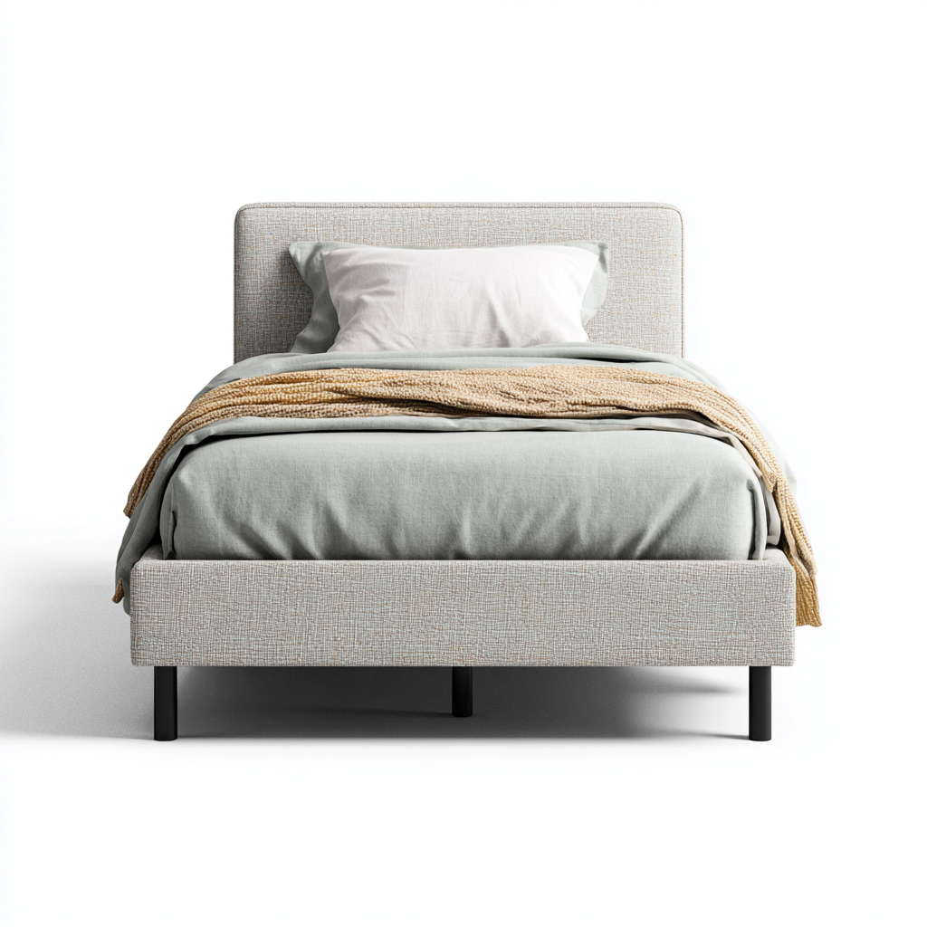 Lit simple-tissu-métal-205x100x95 cm-gris-style moderne-Abodeixe