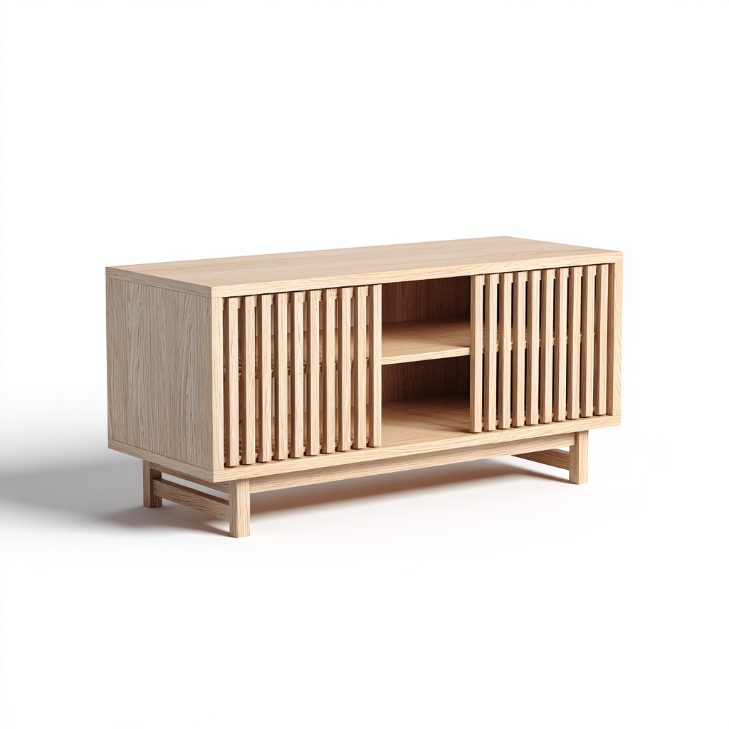 Meuble TV bois 140x40x55 cm - beige - style scandinave-Abodeixe