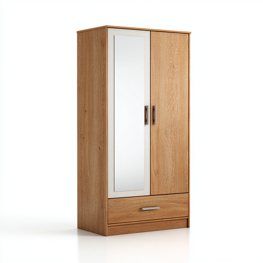 Armoire panneaux bois 90x50x185 cm marron clair pour chambre style moderne-Abodeixe