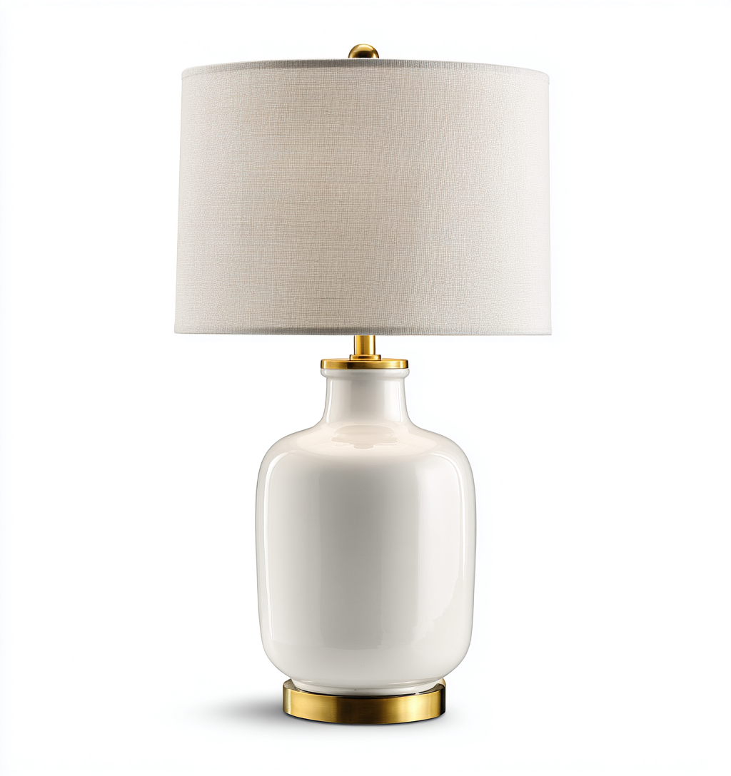 Lampe de table ceramique 35x35x55 cm blanc or pour salon - design moderne-Abodeixe