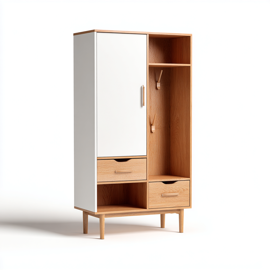 Porte manteau bois-metal 80x40x170 cm - blanc-bois - design moderne-Abodeixe