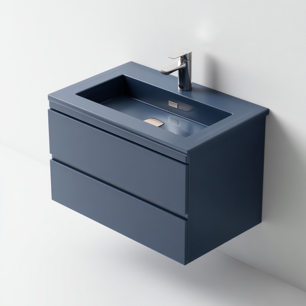 Meuble vasque bois-résine 80x45x55 cm - bleu - design moderne-Abodeixe