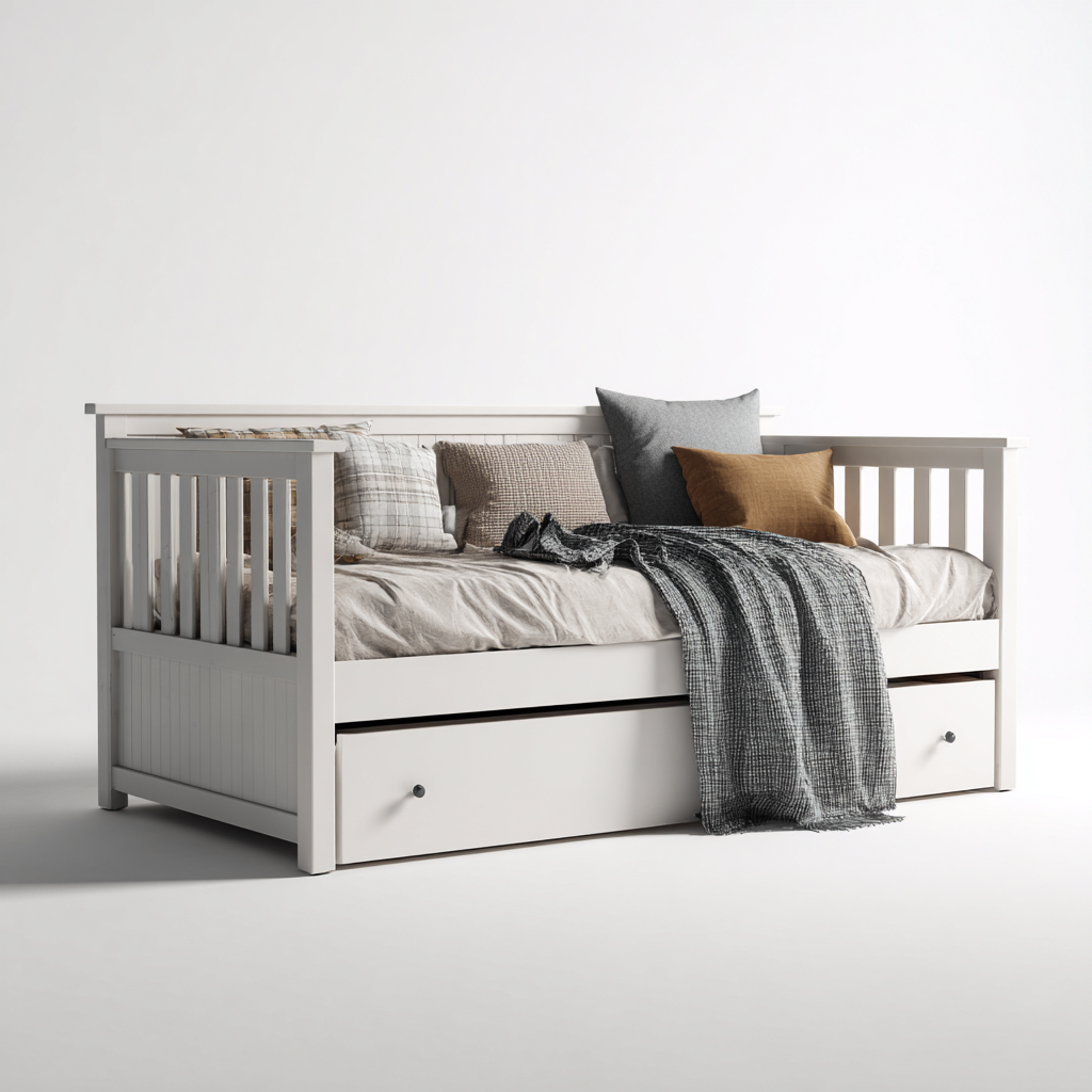 Canapé-lit panneaux bois 215x95x90 cm blanc pour salon style classique-Abodeixe